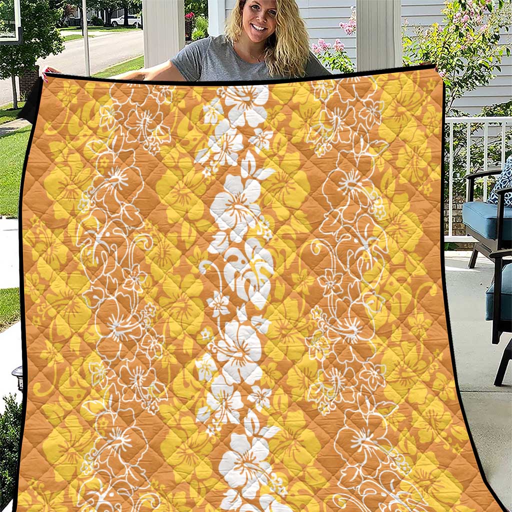Hawaiian Lei Day Quilt Gold Hibiscus Flowers Lei Art