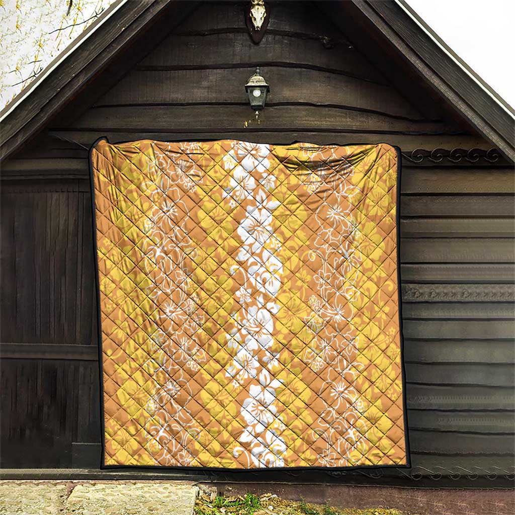 Hawaiian Lei Day Quilt Gold Hibiscus Flowers Lei Art