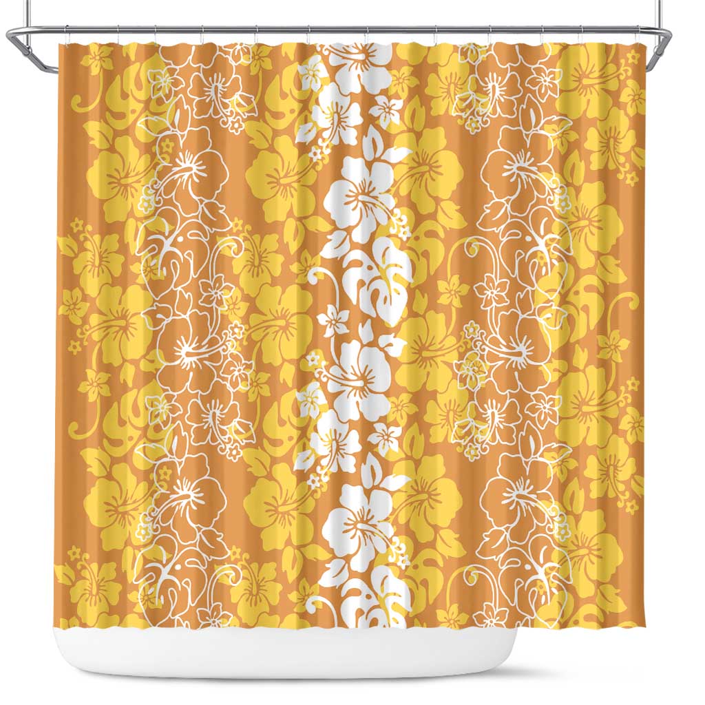 Hawaiian Lei Day Shower Curtain Gold Hibiscus Flowers Lei Art LT9 Gold - Polynesian Pride