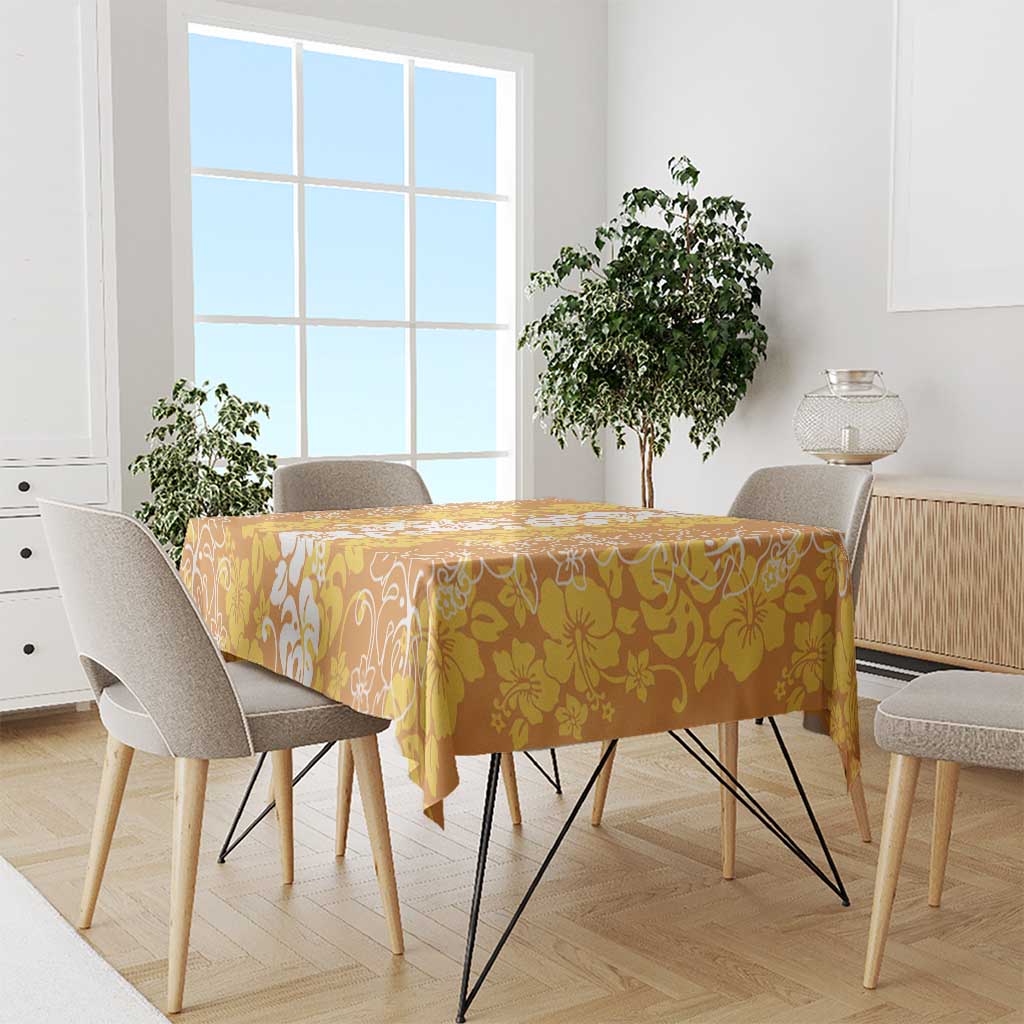 Hawaiian Lei Day Tablecloth Gold Hibiscus Flowers Lei Art