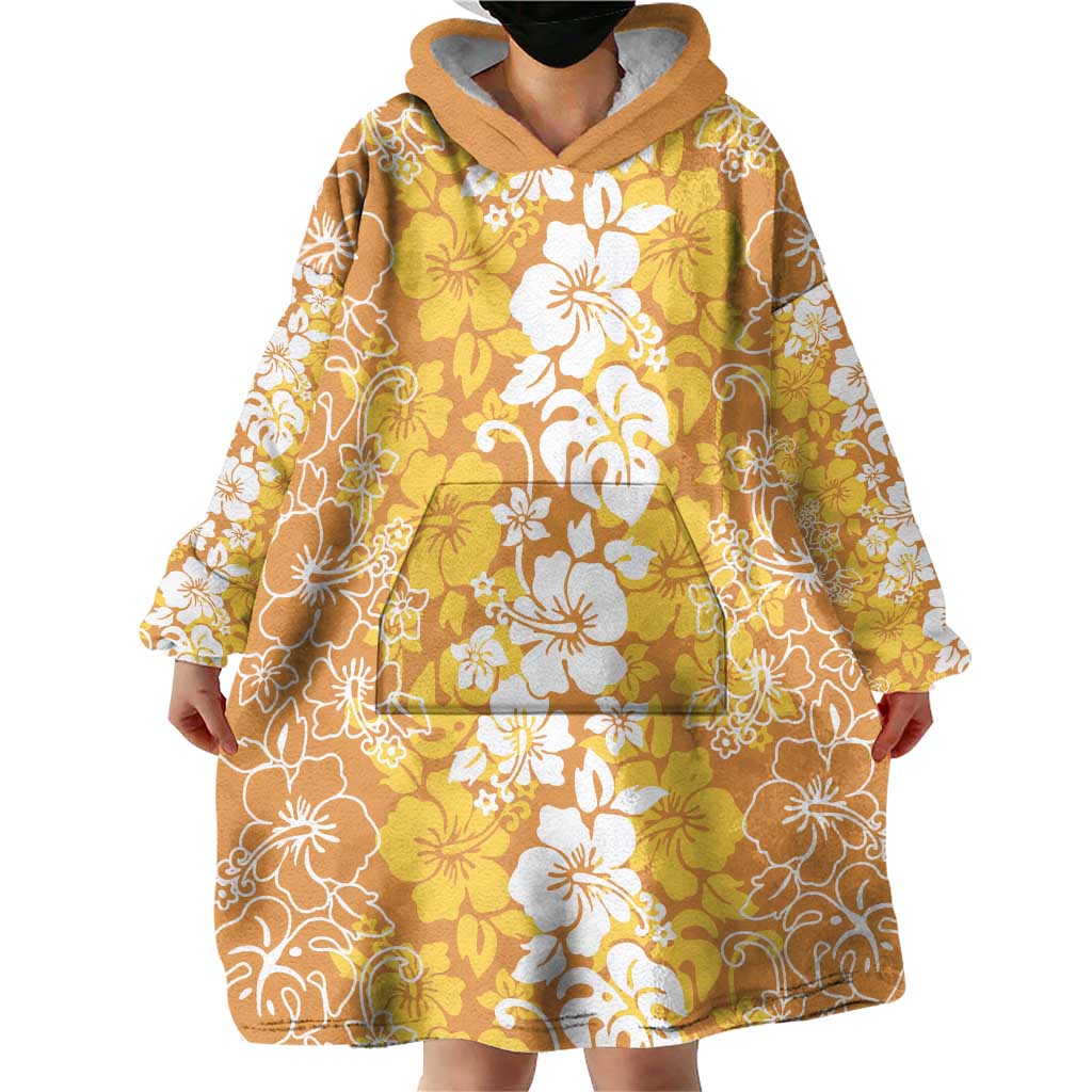 Hawaiian Lei Day Wearable Blanket Hoodie Gold Hibiscus Flowers Lei Art