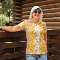 Hawaiian Lei Day Women Polo Shirt Gold Hibiscus Flowers Lei Art