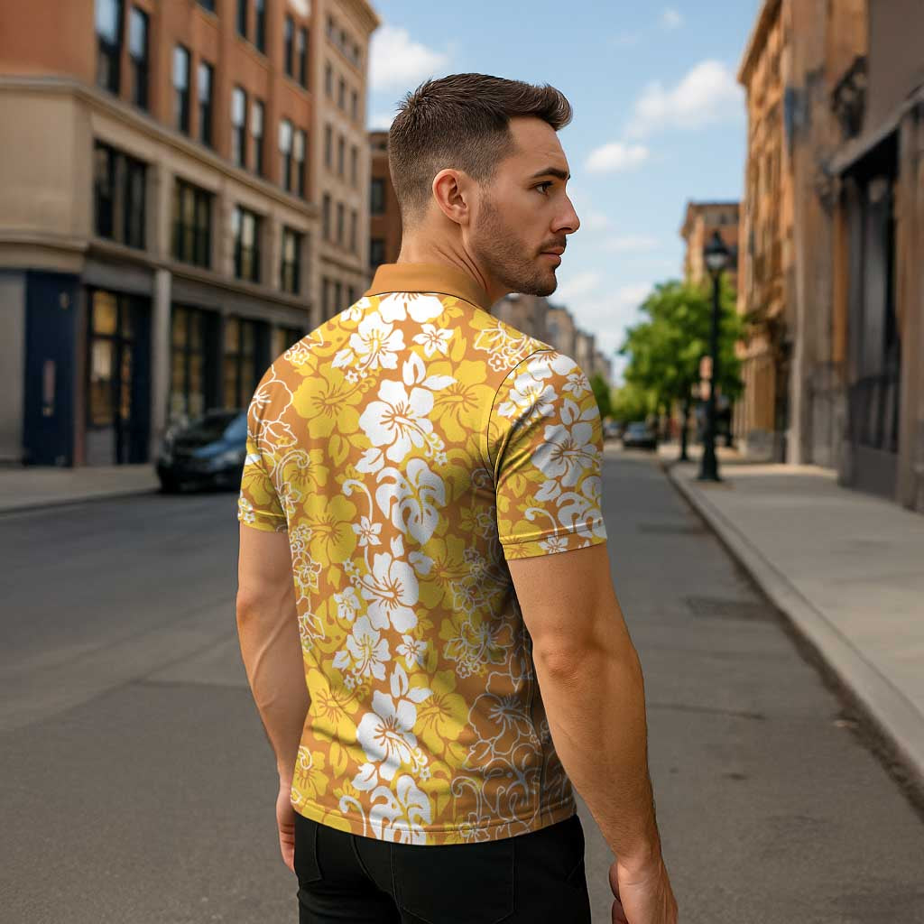 Hawaiian Lei Day Zipper Polo Shirt Gold Hibiscus Flowers Lei Art - Polynesian Pride