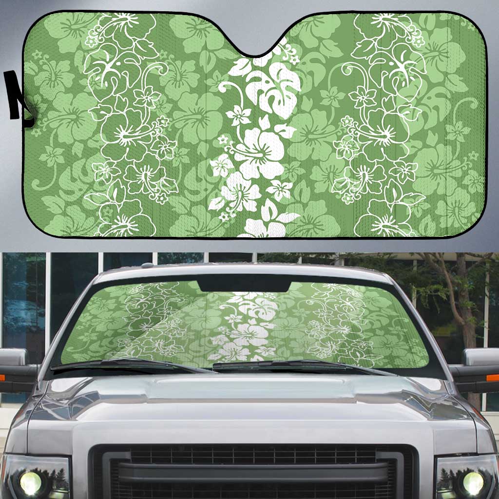 Hawaiian Lei Day Auto Sun Shade Green Hibiscus Flowers Lei Art LT9 Green - Polynesian Pride