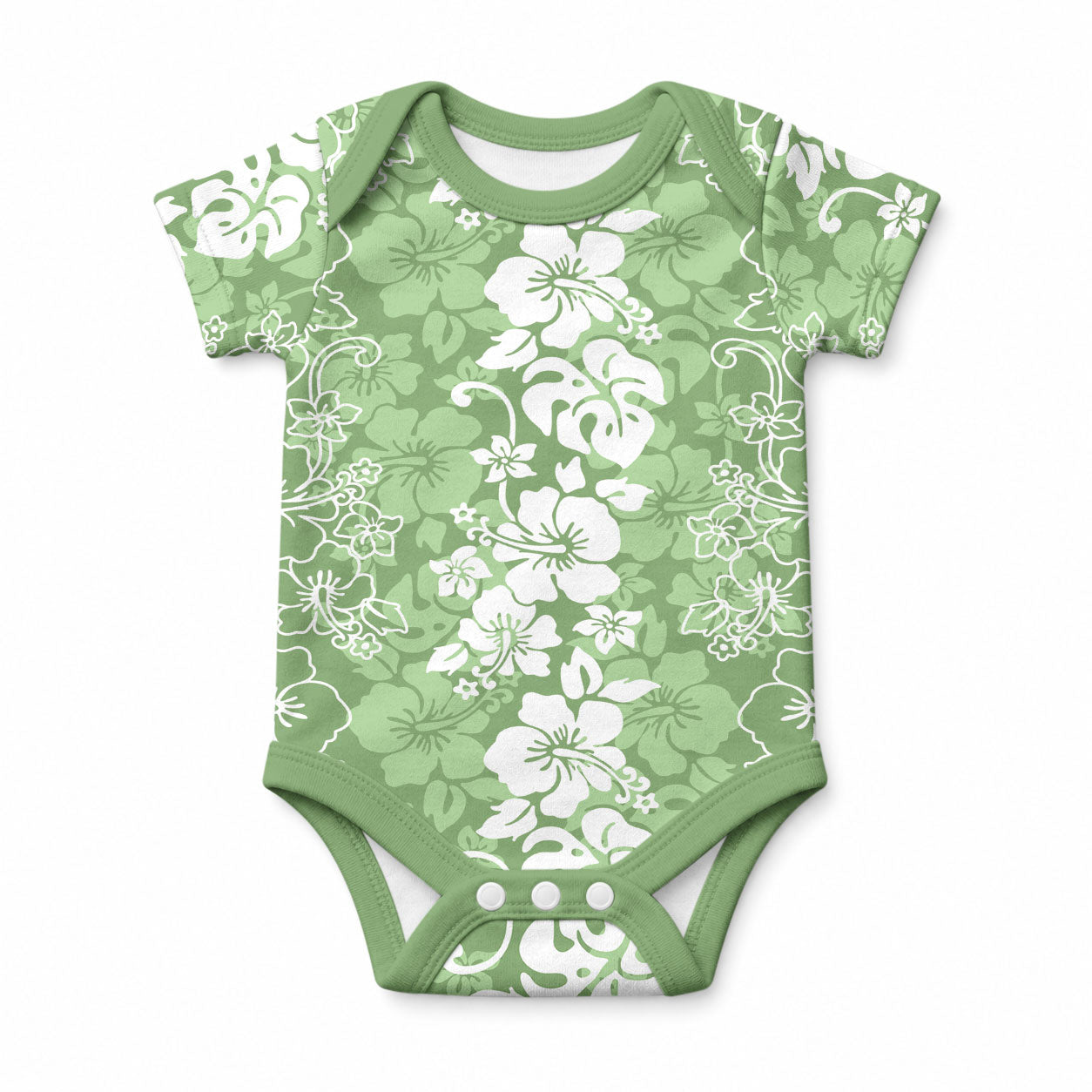 Hawaiian Lei Day Baby Onesie Green Hibiscus Flowers Lei Art LT9 Green - Polynesian Pride