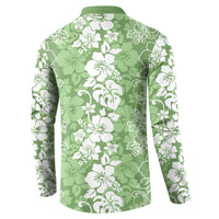 Hawaiian Lei Day Button Sweatshirt Green Hibiscus Flowers Lei Art