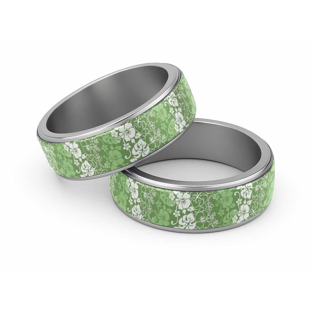 Hawaiian Lei Day Classic Ring Green Hibiscus Flowers Lei Art - Polynesian Pride