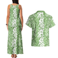 Hawaiian Lei Day Couples Matching Tank Maxi Dress and Hawaiian Shirt Green Hibiscus Flowers Lei Art LT9 - Polynesian Pride