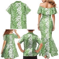 Hawaiian Lei Day Family Matching Mermaid Dress and Hawaiian Shirt Green Hibiscus Flowers Lei Art LT9 - Polynesian Pride