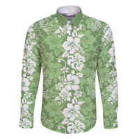 Hawaiian Lei Day Family Matching Mermaid Dress and Hawaiian Shirt Green Hibiscus Flowers Lei Art LT9 Dad's Shirt - Long Sleeve Green - Polynesian Pride
