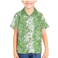 Hawaiian Lei Day Family Matching Mermaid Dress and Hawaiian Shirt Green Hibiscus Flowers Lei Art LT9 Son's Shirt Green - Polynesian Pride
