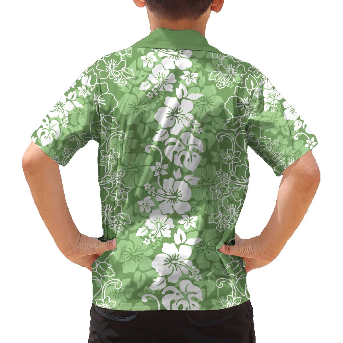 Hawaiian Lei Day Family Matching Off The Shoulder Long Sleeve Dress and Hawaiian Shirt Green Hibiscus Flowers Lei Art LT9 - Polynesian Pride