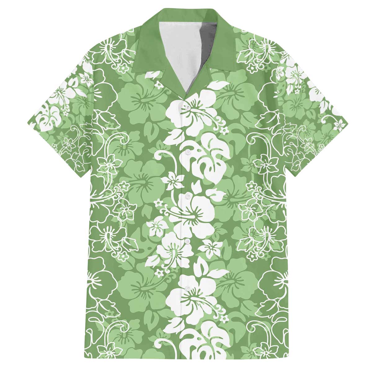 Hawaiian Lei Day Family Matching Off The Shoulder Long Sleeve Dress and Hawaiian Shirt Green Hibiscus Flowers Lei Art LT9 Dad's Shirt - Short Sleeve Green - Polynesian Pride