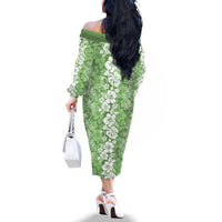 Hawaiian Lei Day Family Matching Off The Shoulder Long Sleeve Dress and Hawaiian Shirt Green Hibiscus Flowers Lei Art LT9 - Polynesian Pride