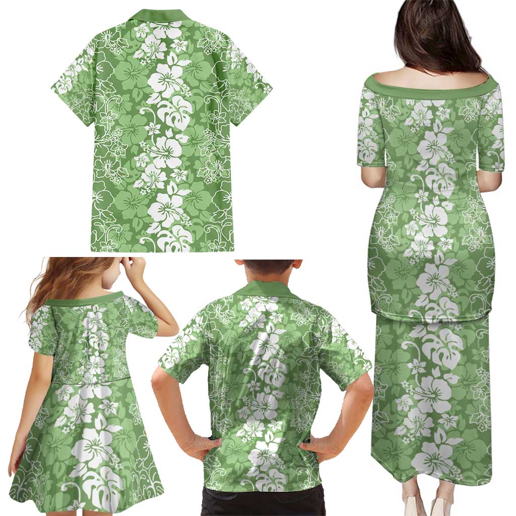 Hawaiian Lei Day Family Matching Puletasi and Hawaiian Shirt Green Hibiscus Flowers Lei Art LT9 - Polynesian Pride