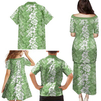 Hawaiian Lei Day Family Matching Puletasi and Hawaiian Shirt Green Hibiscus Flowers Lei Art LT9 - Polynesian Pride