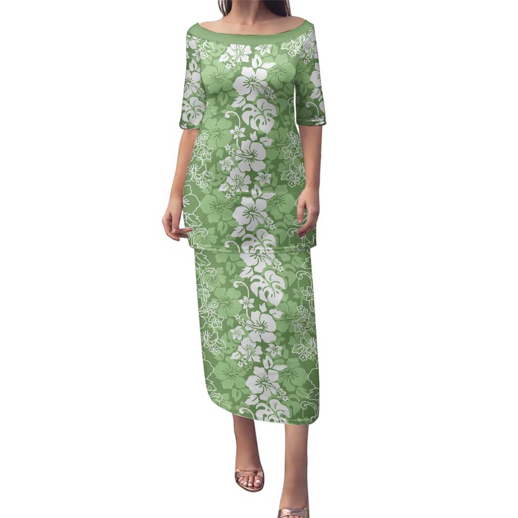 Hawaiian Lei Day Family Matching Puletasi and Hawaiian Shirt Green Hibiscus Flowers Lei Art LT9 Mom's Dress Green - Polynesian Pride