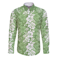 Hawaiian Lei Day Family Matching Short Sleeve Bodycon Dress and Hawaiian Shirt Green Hibiscus Flowers Lei Art LT9 Dad's Shirt - Long Sleeve Green - Polynesian Pride