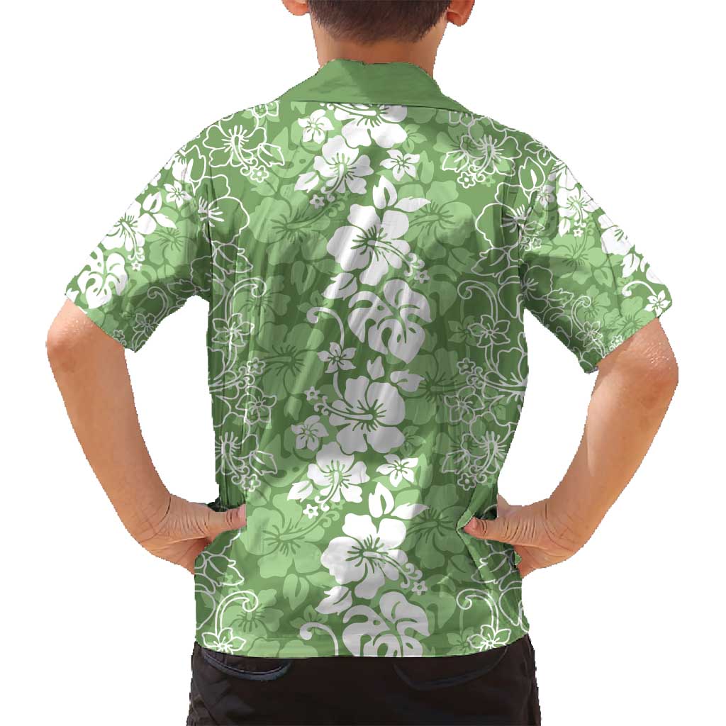 Hawaiian Lei Day Family Matching Summer Maxi Dress and Hawaiian Shirt Green Hibiscus Flowers Lei Art LT9 - Polynesian Pride