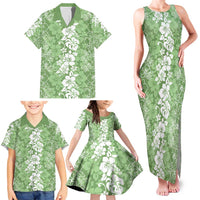 Hawaiian Lei Day Family Matching Tank Maxi Dress and Hawaiian Shirt Green Hibiscus Flowers Lei Art LT9 - Polynesian Pride