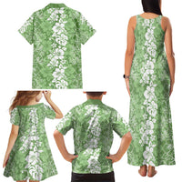 Hawaiian Lei Day Family Matching Tank Maxi Dress and Hawaiian Shirt Green Hibiscus Flowers Lei Art LT9 - Polynesian Pride