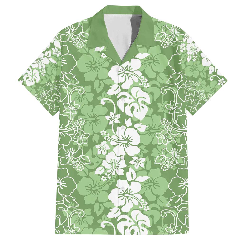 Hawaiian Lei Day Family Matching Tank Maxi Dress and Hawaiian Shirt Green Hibiscus Flowers Lei Art LT9 Dad's Shirt - Short Sleeve Green - Polynesian Pride