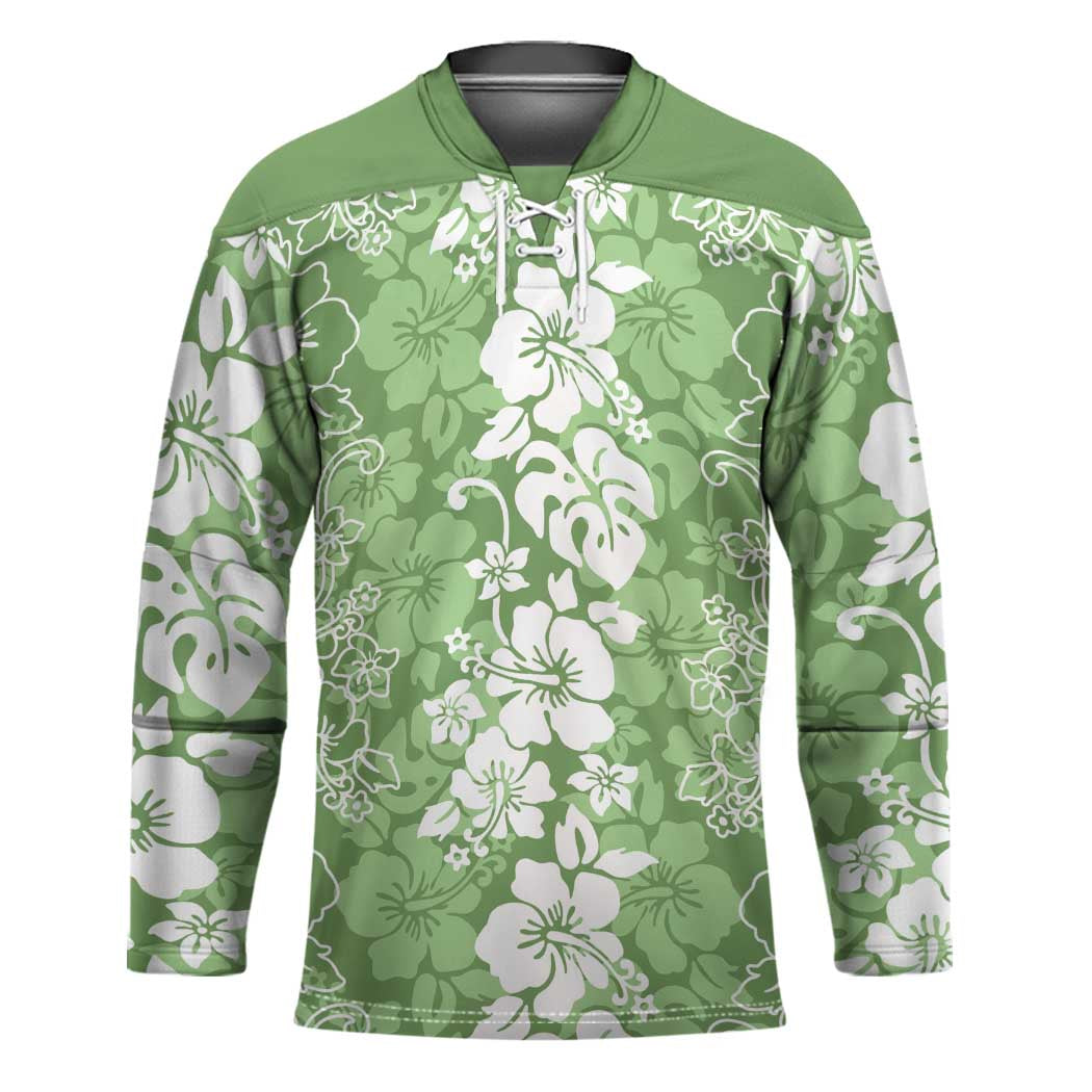Hawaiian Lei Day Hockey Jersey Green Hibiscus Flowers Lei Art - Polynesian Pride