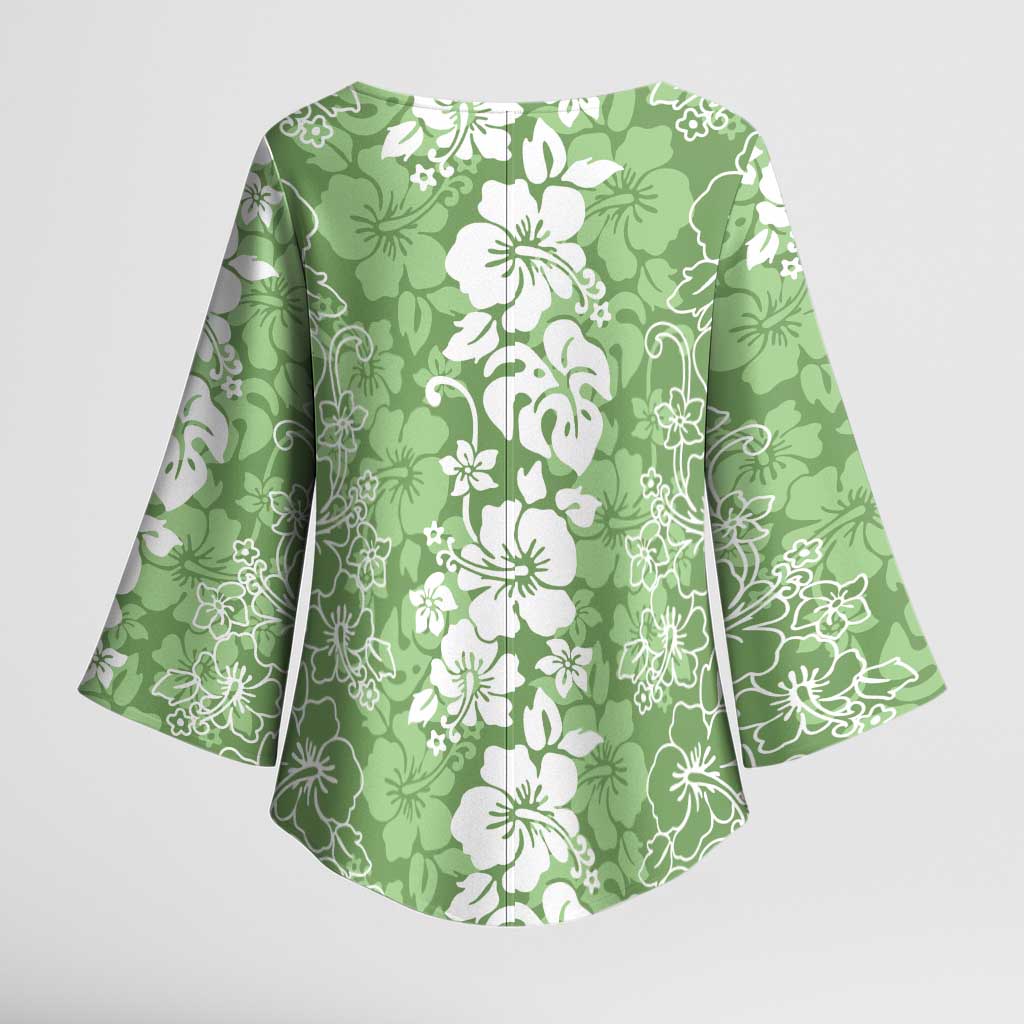 Hawaiian Lei Day Kimono Sleeve Blouse Green Hibiscus Flowers Lei Art - Polynesian Pride