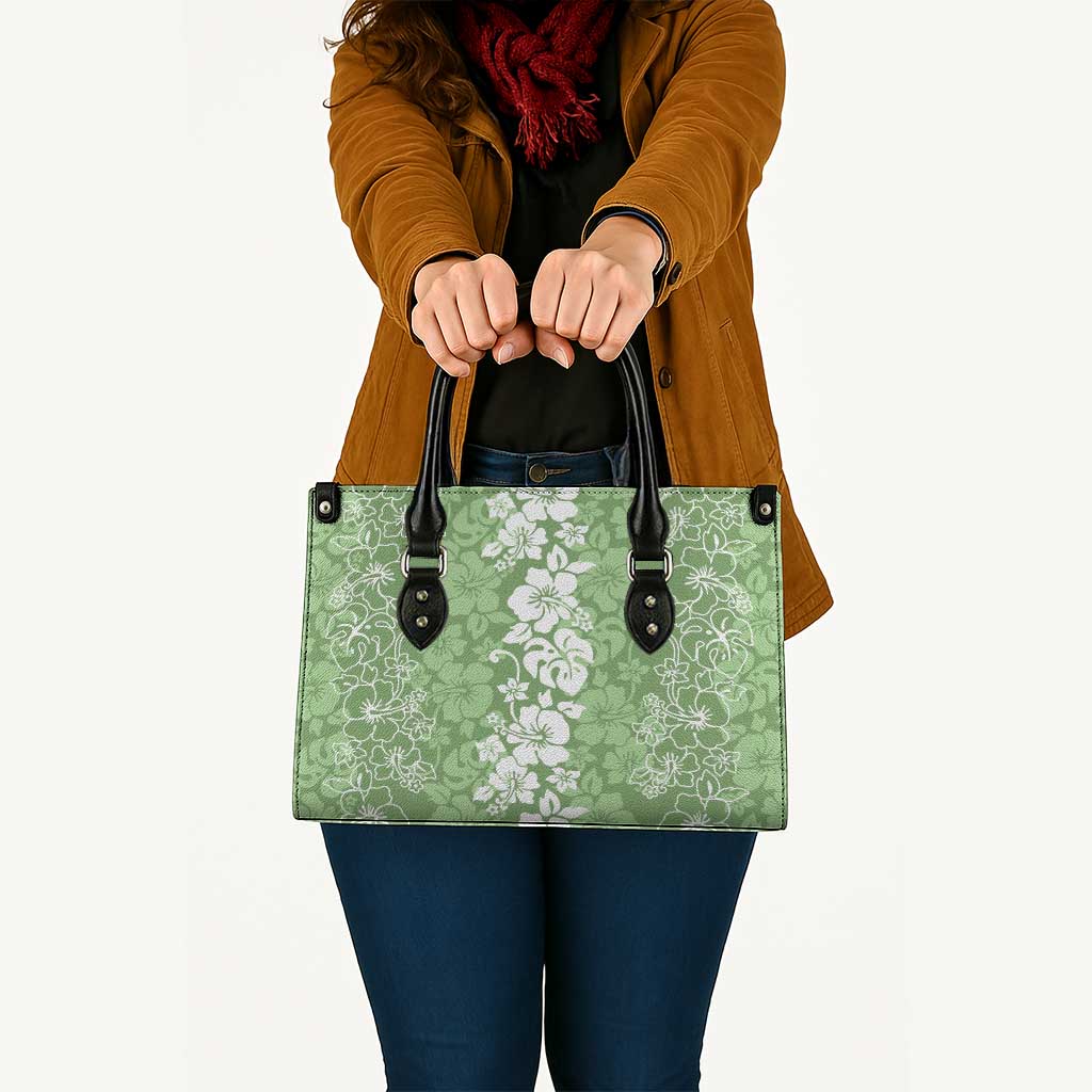 Hawaiian Lei Day Leather Bag Green Hibiscus Flowers Lei Art - Polynesian Pride
