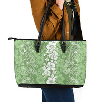 Hawaiian Lei Day Leather Tote Bag Green Hibiscus Flowers Lei Art LT9 - Polynesian Pride