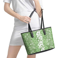 Hawaiian Lei Day Leather Tote Bag Green Hibiscus Flowers Lei Art LT9 - Polynesian Pride