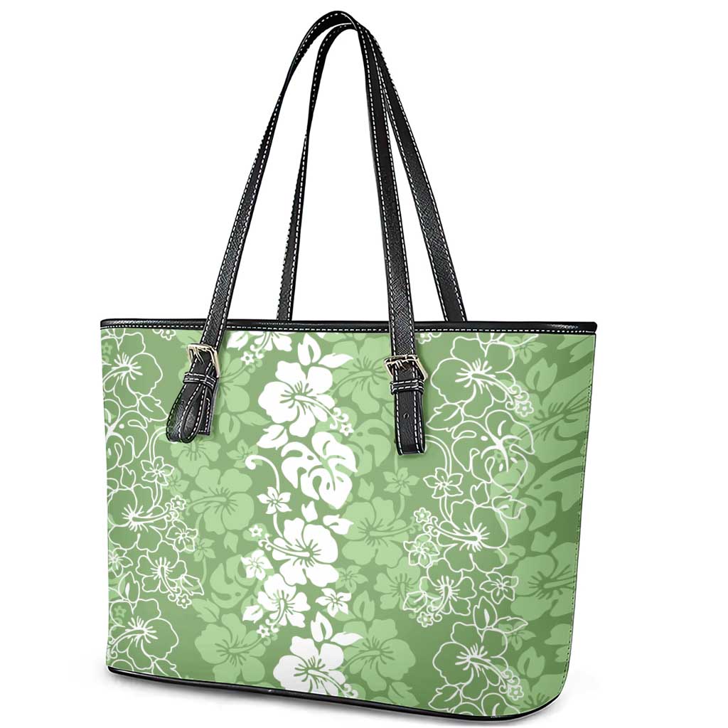 Hawaiian Lei Day Leather Tote Bag Green Hibiscus Flowers Lei Art LT9 - Polynesian Pride