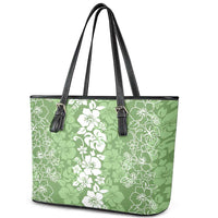 Hawaiian Lei Day Leather Tote Bag Green Hibiscus Flowers Lei Art LT9 - Polynesian Pride