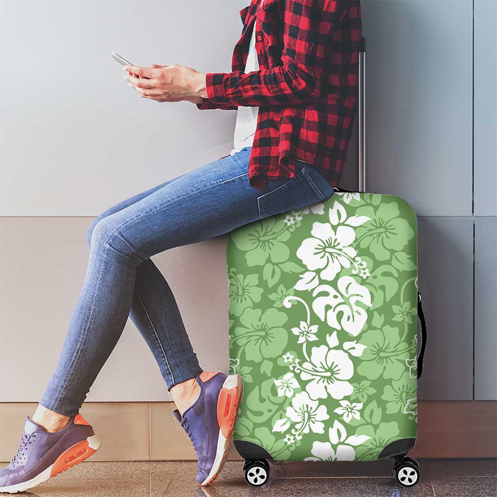 Hawaiian Lei Day Luggage Cover Green Hibiscus Flowers Lei Art