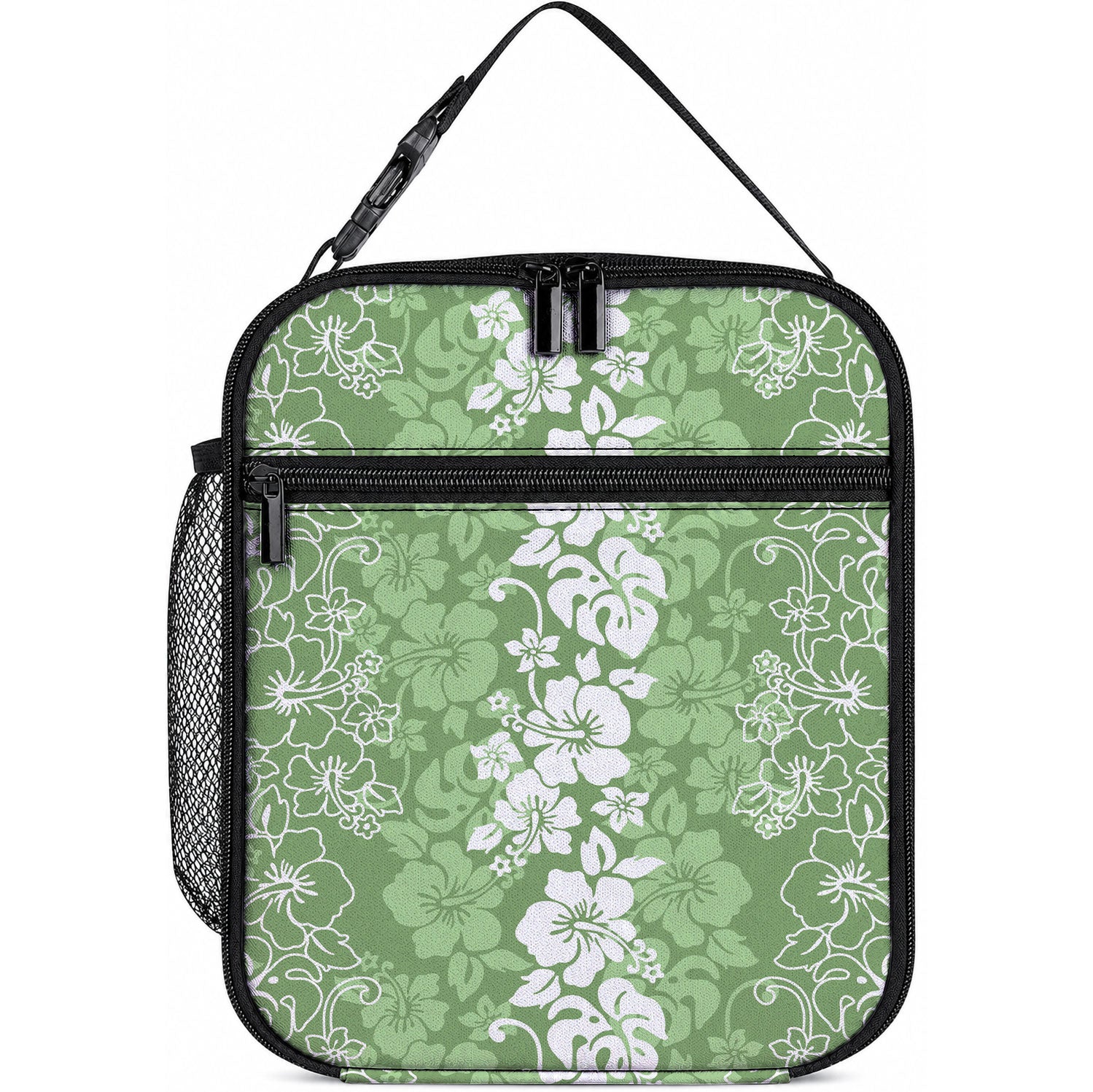 Hawaiian Lei Day Lunch Bag Green Hibiscus Flowers Lei Art LT9 10.2 × 8.3 × 4.3 inch Green - Polynesian Pride