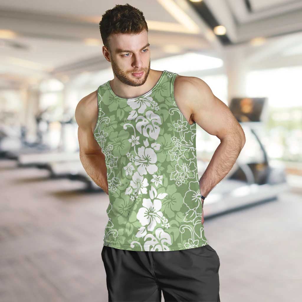 Hawaiian Lei Day Men Tank Top Green Hibiscus Flowers Lei Art