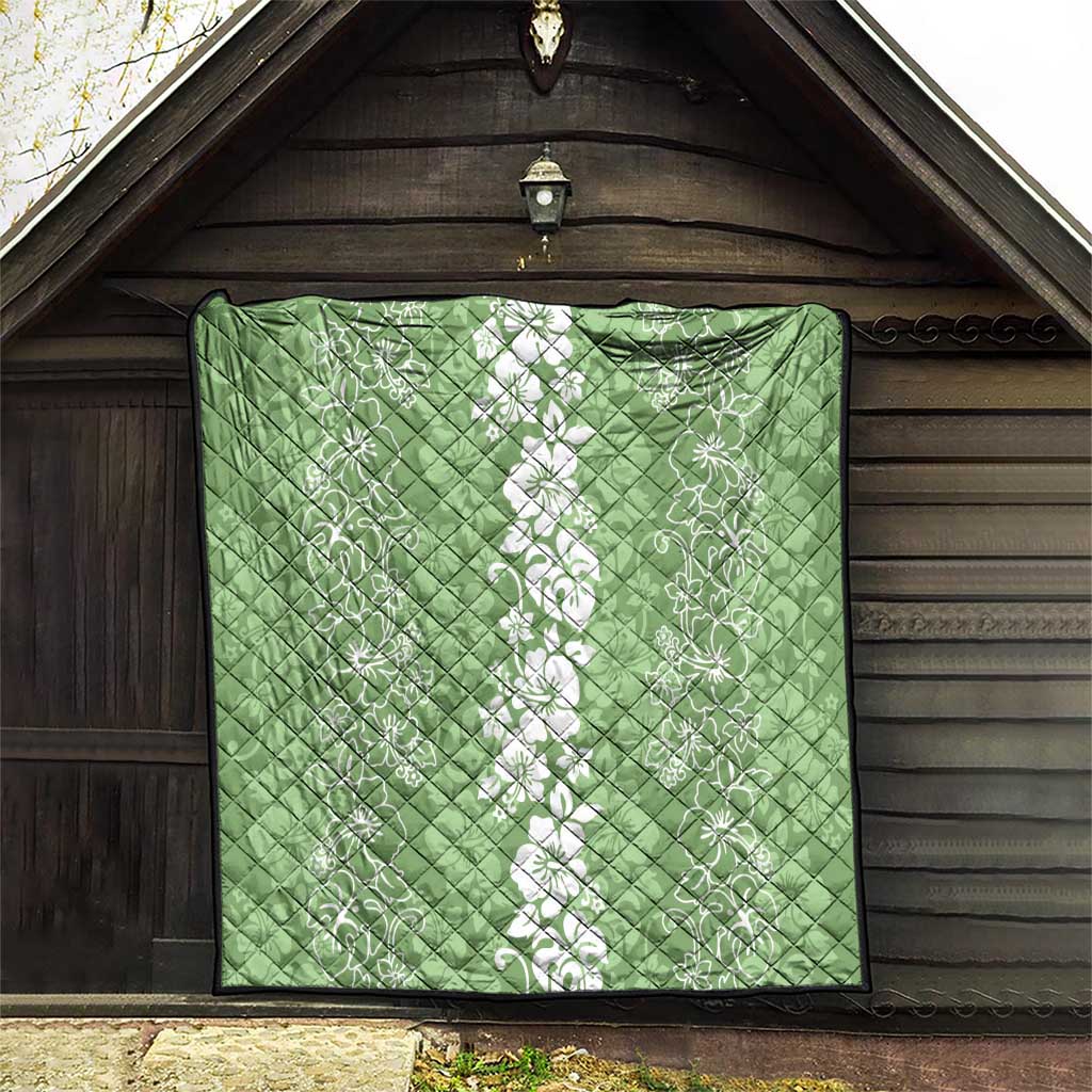 Hawaiian Lei Day Quilt Green Hibiscus Flowers Lei Art