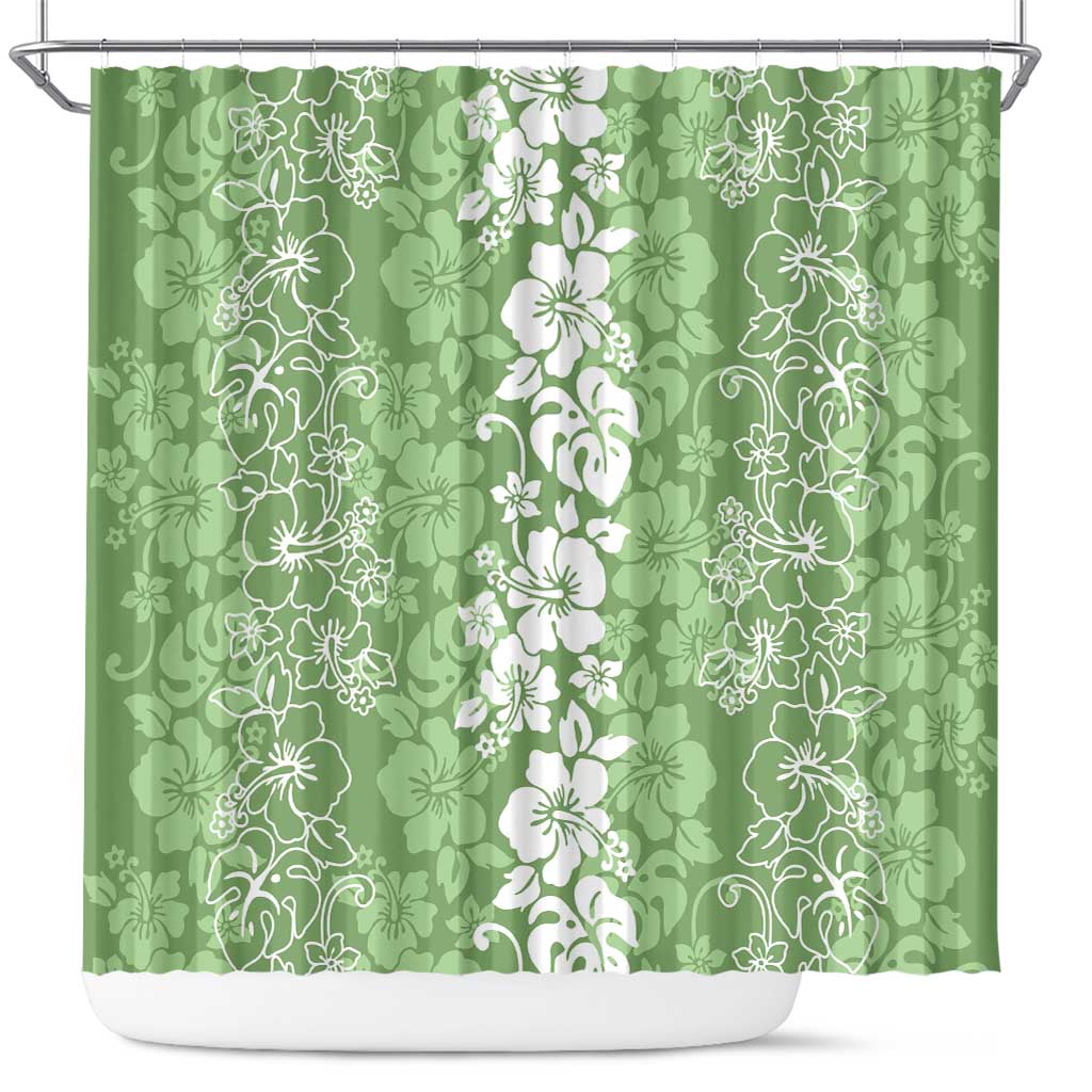 Hawaiian Lei Day Shower Curtain Green Hibiscus Flowers Lei Art LT9 Green - Polynesian Pride