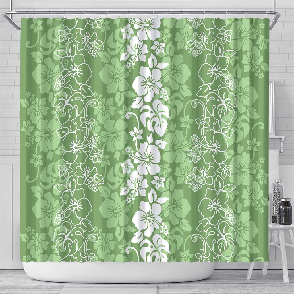 Hawaiian Lei Day Shower Curtain Green Hibiscus Flowers Lei Art LT9 - Polynesian Pride