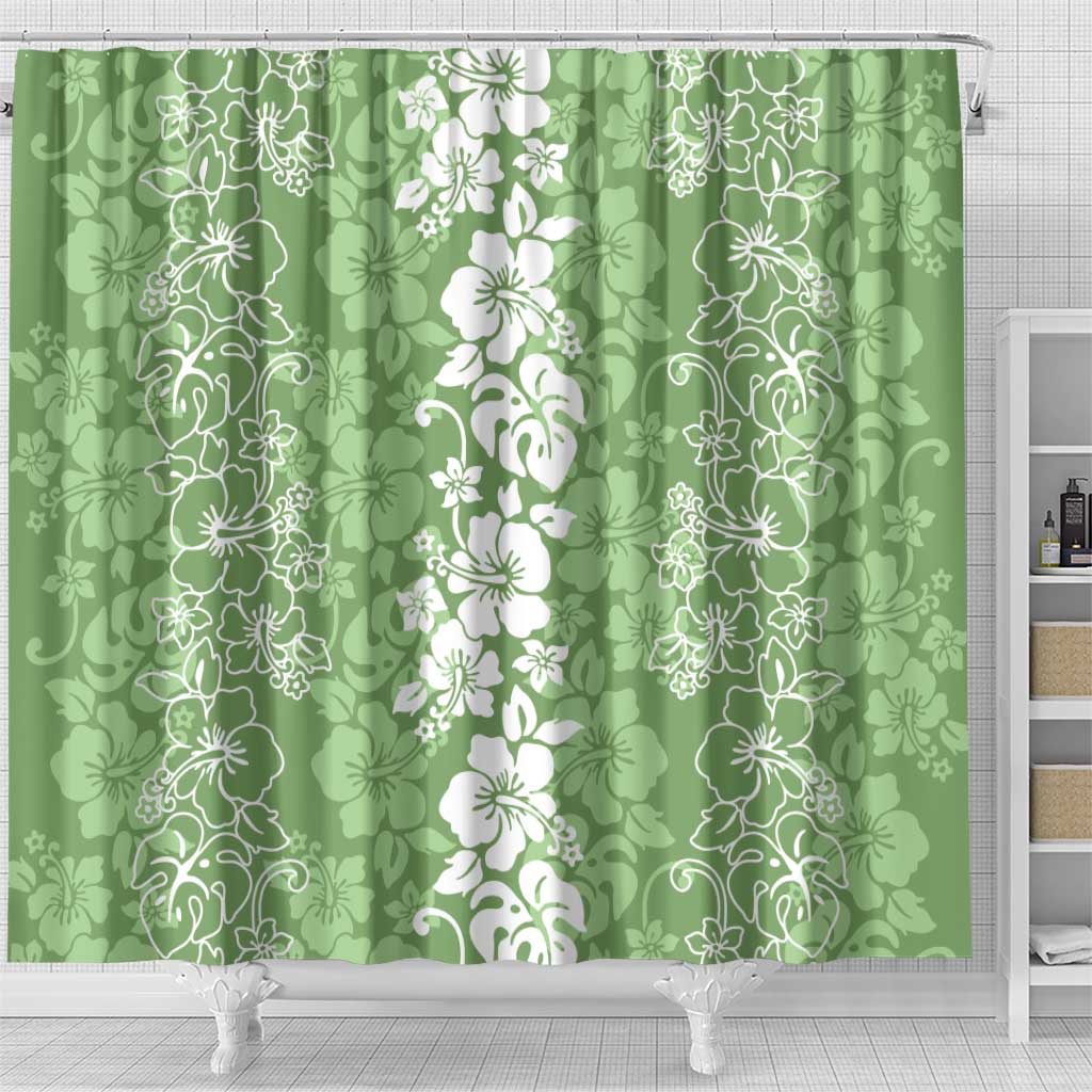 Hawaiian Lei Day Shower Curtain Green Hibiscus Flowers Lei Art LT9 - Polynesian Pride