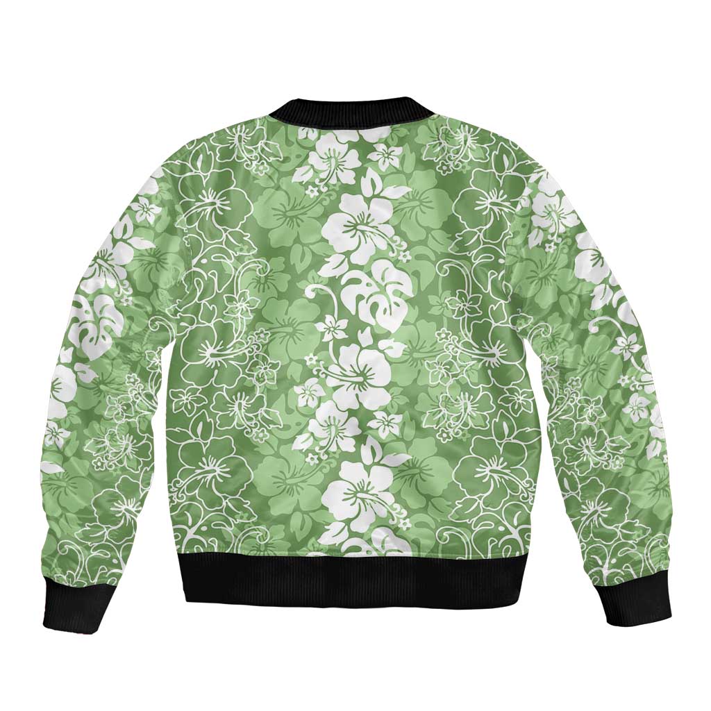 Hawaiian Lei Day Sleeve Zip Bomber Jacket Green Hibiscus Flowers Lei Art LT9 - Polynesian Pride