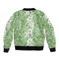 Hawaiian Lei Day Sleeve Zip Bomber Jacket Green Hibiscus Flowers Lei Art LT9 - Polynesian Pride