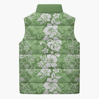 Hawaiian Lei Day Sleeveless Puffer Jacket Green Hibiscus Flowers Lei Art LT9 - Polynesian Pride