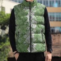 Hawaiian Lei Day Sleeveless Puffer Jacket Green Hibiscus Flowers Lei Art LT9 - Polynesian Pride