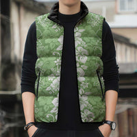 Hawaiian Lei Day Sleeveless Puffer Jacket Green Hibiscus Flowers Lei Art LT9 - Polynesian Pride