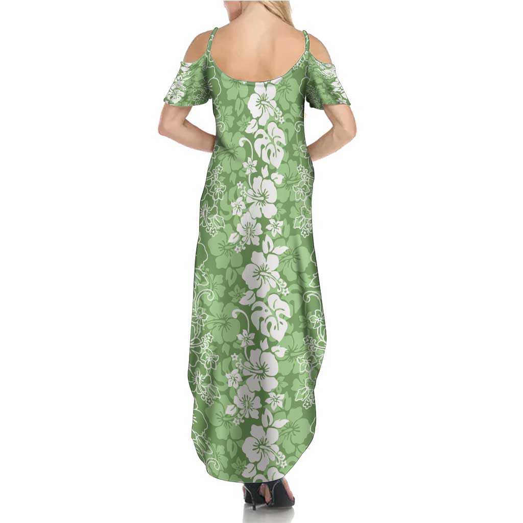 Hawaiian Lei Day Summer Maxi Dress Green Hibiscus Flowers Lei Art LT9 - Polynesian Pride
