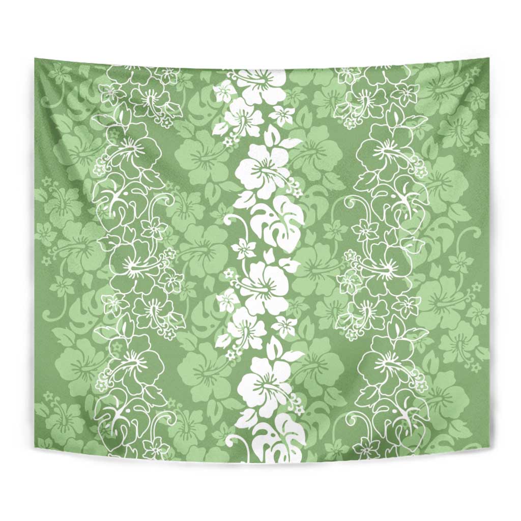 Hawaiian Lei Day Tapestry Green Hibiscus Flowers Lei Art