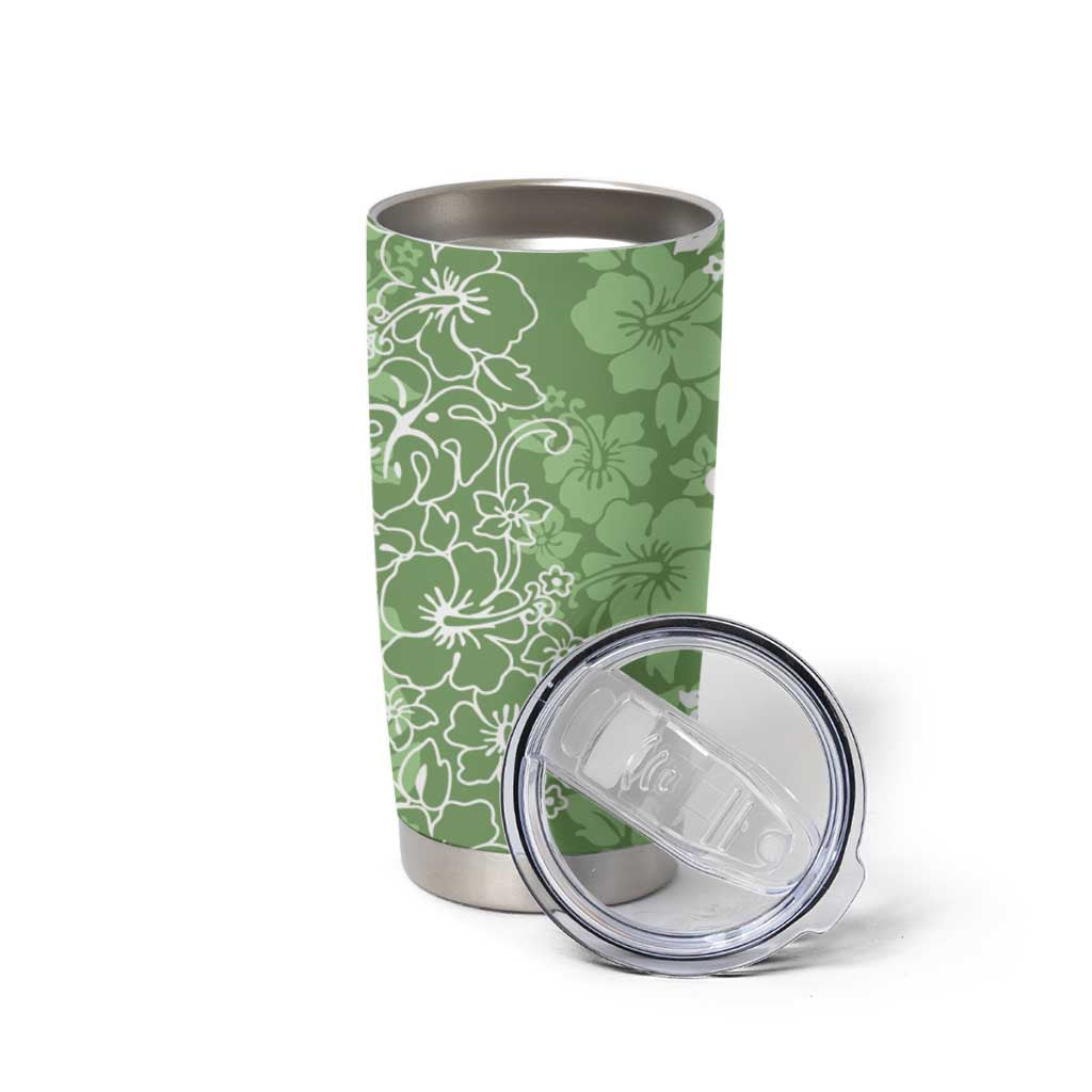 Hawaiian Lei Day Tumbler Cup Green Hibiscus Flowers Lei Art