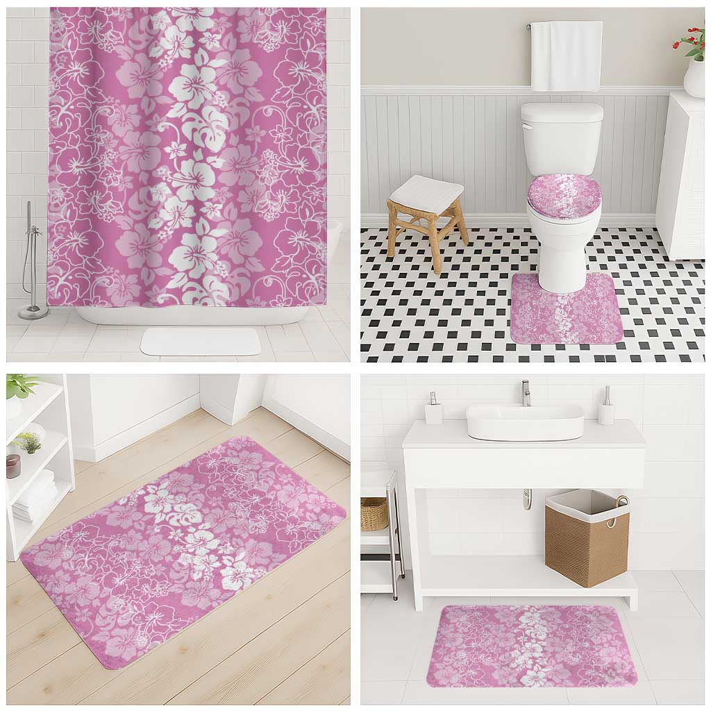 Hawaiian Lei Day Bathroom Set Pink Hibiscus Flowers Lei Art - Polynesian Pride