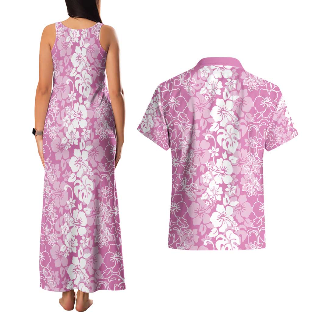 Hawaiian Lei Day Couples Matching Tank Maxi Dress and Hawaiian Shirt Pink Hibiscus Flowers Lei Art LT9 - Polynesian Pride